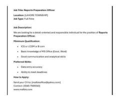 Reports Preparation Officer