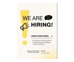 Female Office Receptionist & Male Plumber Jobs