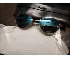 Amtiger Blue Lens Oval Round Metal Frame Glasses