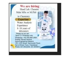 Head Laboratory Chemist Job in Faisalabad