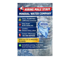 Staff Required – Mineral Water Company, Islamabad