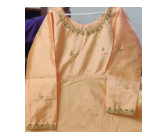 Elegant Peach Satin Silk 3PC Flared Dress