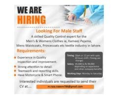 Hiring Quality Control Inspector & Stitching Staff
