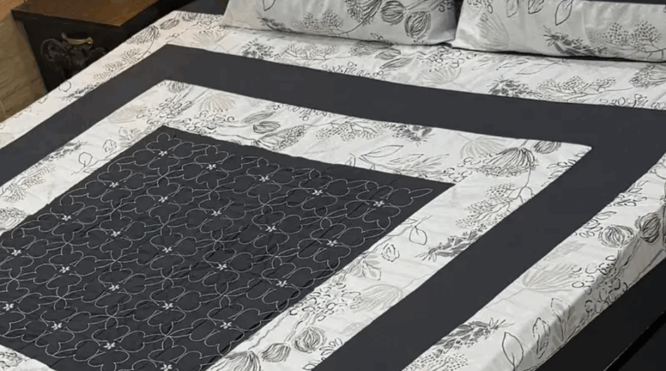 3-Piece Cotton Patchwork Double Bedsheet – Black