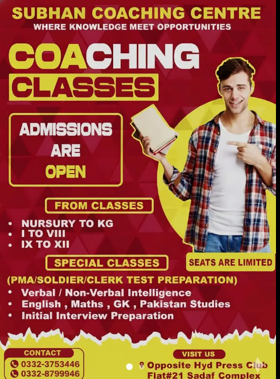 Chemistry Teacher Needed – Subhan Coaching Academy (Priority: Female)